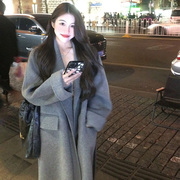 赫本风西装式呢子灰色大衣女秋冬高级感超好看韩系中长款毛呢外套