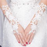 新娘手套女长款短款结婚蕾丝婚纱手套白色春秋冬夏绑带，大码手套。