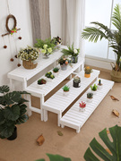 形防腐花落地式阶梯花架白色花盆，多层凳阳台庭院架脚踏实木梯单个