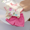 女童夏季套装甜美可爱印花撞色短袖，t恤宝宝纯色休闲短裤两件套潮