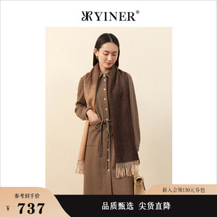 yiner音儿女装冬季衬衫，式系带含羊毛呢连衣裙