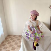 2023夏季女童连衣裙宝宝衣服短袖紫色碎花半身裙童装宝宝裙子