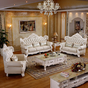 欧式真皮沙发大小户型，客厅家具123人沙发，三人座沙发贵妃沙发组合