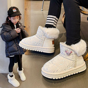 。女宝雪地靴棉靴童鞋保暖男童儿童加绒雪地靴棉鞋女童防滑冬季