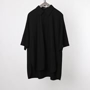 牧木原创设计男装日系复古慵懒痞帅垂感黑色短袖衬衫男五分袖衬衣