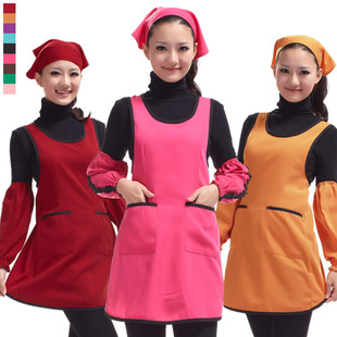韩版时尚围裙+袖套+头巾高档超市服务员商用工作围腰套装定制印字
