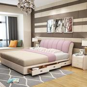 北欧布艺床双人软床大小户型，1.8米主卧床1.5米皮布婚床高箱储