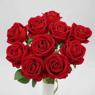 仿真玫瑰花单支手感绒布玫瑰，瀑布仿真花婚庆，装饰绢花道具假花