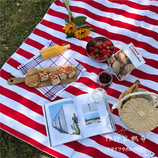 ins红白条纹布料，拍照背景布桌布网，红野餐布帆布布料