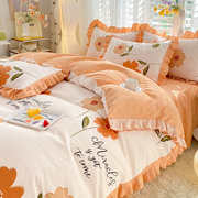 韩式公主风纯棉100床裙款四件套全棉床单被罩宿舍三件套床上用品4