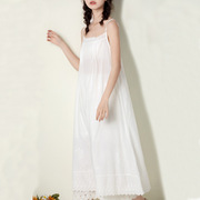 夏季日系女装甜美吊带连衣裙，森系设计感宽松白色纯棉打底长裙