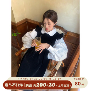 馨帮帮 气质韩系复古小飞袖连衣裙+娃娃领长袖衬衫套装两件套2024