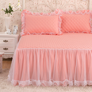 韩版夹棉加厚蕾丝床裙单件加棉防滑1.5米保暖床罩纯色床单秋冬1.8