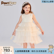 pawinpaw卡通小熊童装2024年夏季女童，亮片绣蛋糕，裙公主连衣裙