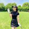 高尔夫服装女韩版短袖上衣修身弹力，速干运动百褶短裙子golf套装