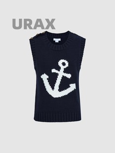urax2024春季女装海军风，撞色修身针织，背心马甲上衣uwu940031
