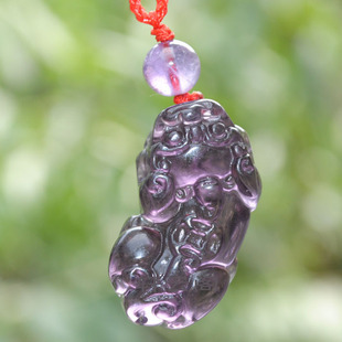 天然紫水晶貔貅吊坠男女，款紫水晶貔貅挂坠项链