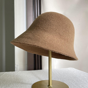 高品质纯羊毛米色前长后短渔夫帽子女秋冬保暖可折叠盆帽可卷边帽