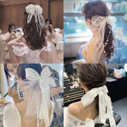 韩式新娘头饰2022仙美婚纱订婚礼服发饰森系白色蝴蝶结发夹子