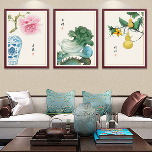 新中式客厅装饰画餐厅挂画沙发背景壁画中国风墙画玄关实木有框画