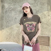 倾城小妞夏季韩版女装卡通印花圆领T恤纯棉上衣休闲短袖