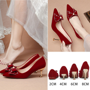 夏季婚鞋女红色高跟秀禾婚纱，结婚鞋子敬酒新娘，鞋孕妇大码平底红鞋