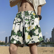 碎花短裤男士夏季冰丝凉感速干沙滩裤美式潮牌运动休闲宽松五分裤