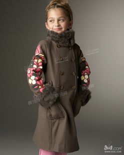 高端定制欧美大牌秋冬装，童装儿童双排扣羊毛呢，外套女童呢子大衣