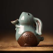 创意陶瓷哥窑十二生肖兔年小动物摆件可爱小兔子茶台茶道茶宠装饰