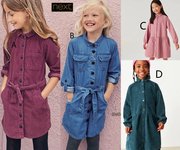 Next英国女童可亲子紫红色灯芯绒衬衫式连衣裙蓝绿色844-561
