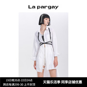 Lapargay纳帕佳女装黑白色上衣衬衫个性时尚休闲前短后长衬衣