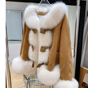 狐狸大毛领羽绒服2023冬季甜美斗篷设计短款皮草，外套女年轻款