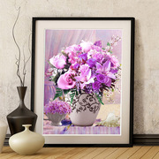 精准印花十字绣卧室小画花开富贵紫色优雅紫玫瑰花瓶