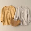 韩国柠檬黄亚麻衬衫，女装夏季2022年宽松显瘦纯色大码棉麻上衣