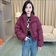 红色棉服女冬季韩版立领小个子显瘦休闲短款面包服棉袄外套潮