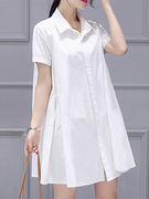 短袖白色衬衫女夏2024韩版中长款连衣裙宽松遮肚子显瘦衬衣裙