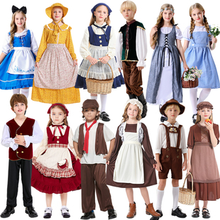 欧洲中世纪平民服装男童女童贫民，扮演服小女孩，卖报小男孩欧美服装