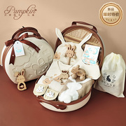 婴儿礼盒纯棉衣服实木玩具套装2023小兔年新生儿满月男女宝宝礼物