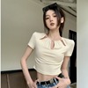 设计感镂空链条T恤女夏季韩版2024修身显瘦短款露脐短袖上衣