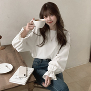 韩国chic秋季喇叭袖白色衬衫女设计感小众复古超仙长袖洋气上衣