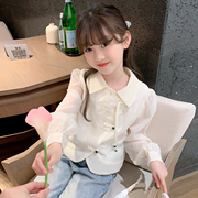 女童衬衫2024春装，韩版儿童长袖娃娃衫，宝宝洋气春秋薄款上衣潮