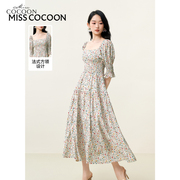 misscocoon法式碎花连衣裙2023夏装，泡泡袖设计连衣裙女