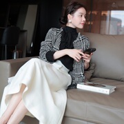 小香风千鸟格毛衣针织，外套女小个子，秋冬时尚高级流苏开衫上衣