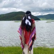 云南民族风披肩大理西双版纳丽江旅游披风青海西藏新疆开叉斗篷
