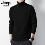 Jeep吉普毛衣男士春季美式可翻高领休闲内搭针织衫一体绒打底衫男