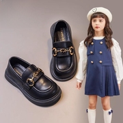 女童鞋乐福鞋2024夏季款，英伦风女宝宝，真皮单鞋黑色儿童小皮鞋