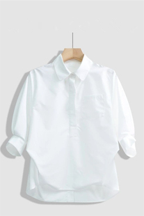 白色衬衫女设计感小众，春季2024衬衣五分袖，法式短款小个子上衣