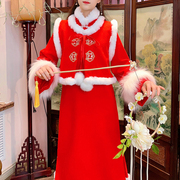 陛下兰他惜原创中国风，改良年款立领醉红颜，毛呢裙两件套冬装