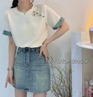 韩版24时尚国风拼接袖口，气质休闲短袖t恤