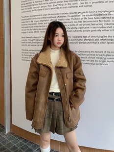 KORER 韩国2023冬季羊羔毛皮毛一体外套女中长款麂皮绒大衣